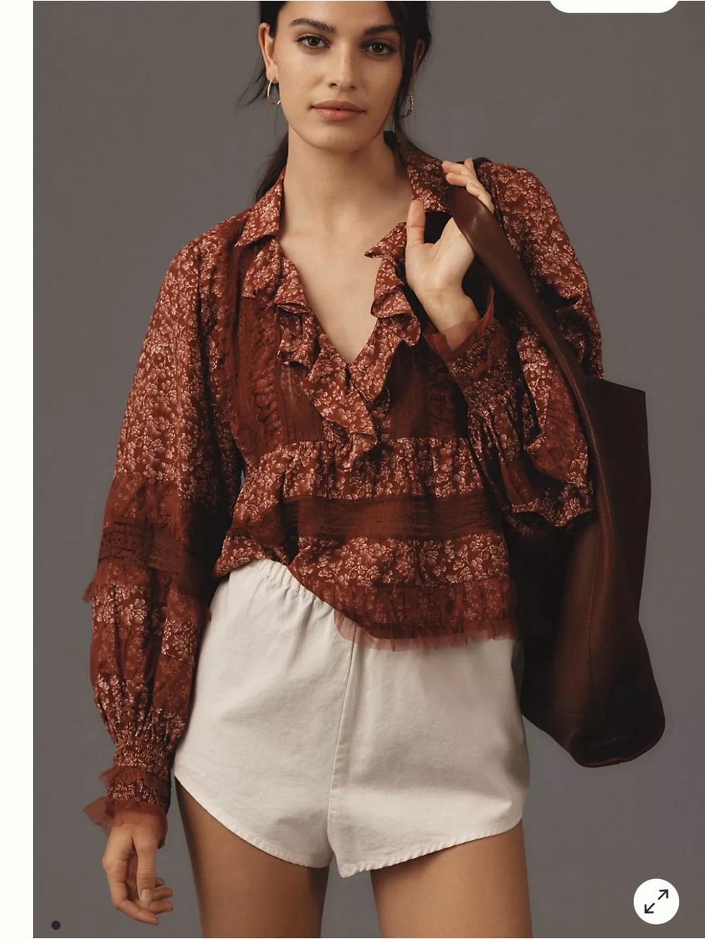 NWT Anthropologie Ruffled V-Neck Popover Blouse. Size M